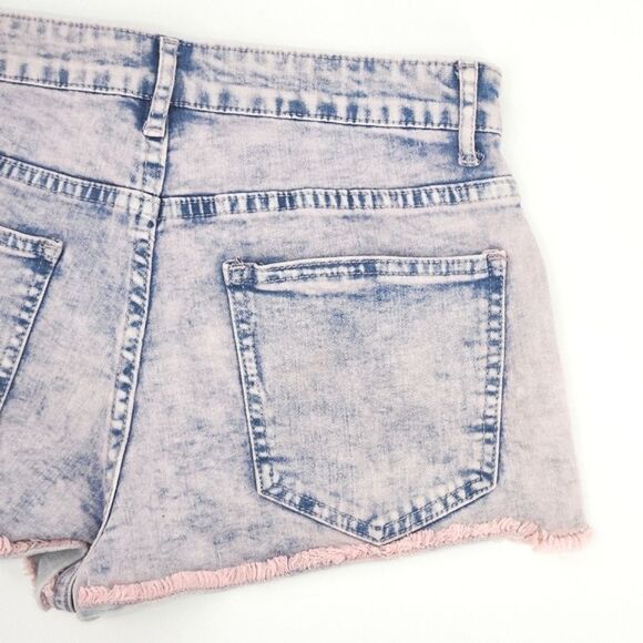 Forever 21 High Waist Cutoff Denim Jean Shorts Women Size 27 Pink Blue Acid Wash - Picture 10 of 10